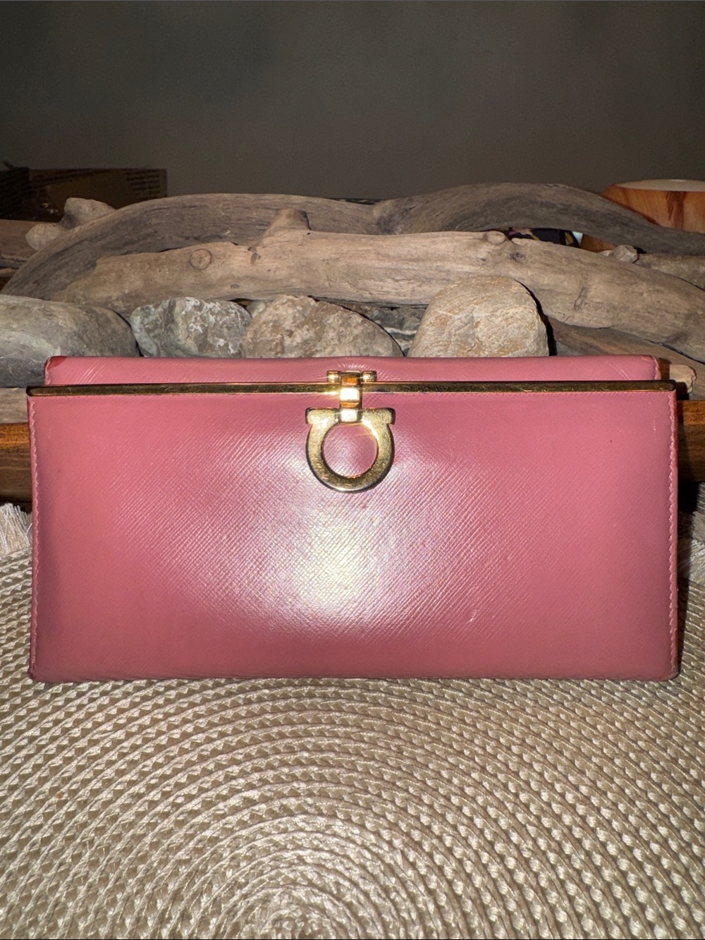 Salvatore Ferragamo Pink Leather Clutch Wallet with Gold Hardware - Picture 1 of 13